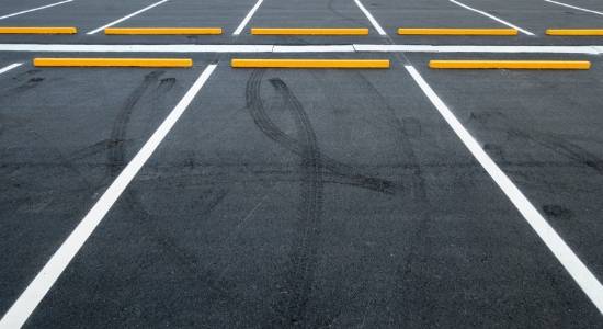 Parking lot with tire marks